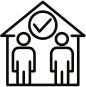 Line icon of two people beneath a house with a check mark